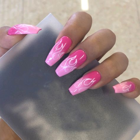 Nail Art Peach, Stelito Nails, Pink Flame Nails, Lightning Nails, Flame Nails, Flame Nail Art, Themed Nails, Hot Pink Nails, Purple Nail Designs