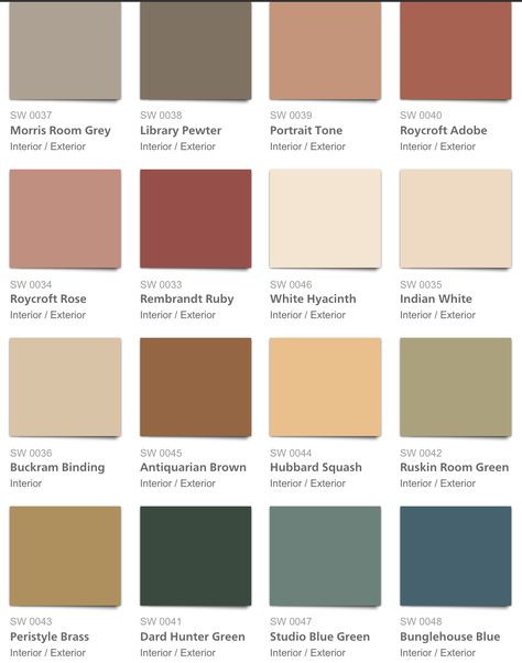 Sherwin Williams "Arts and Crafts" colors - I'd like to go with this palette as a starting place Historic Colours, Revere Pewter, Pintura Exterior, Green Paint Colors, Interior Painting, Craftsmen Homes, Interior Paint Colors, House Paint Exterior, Exterior Paint Colors