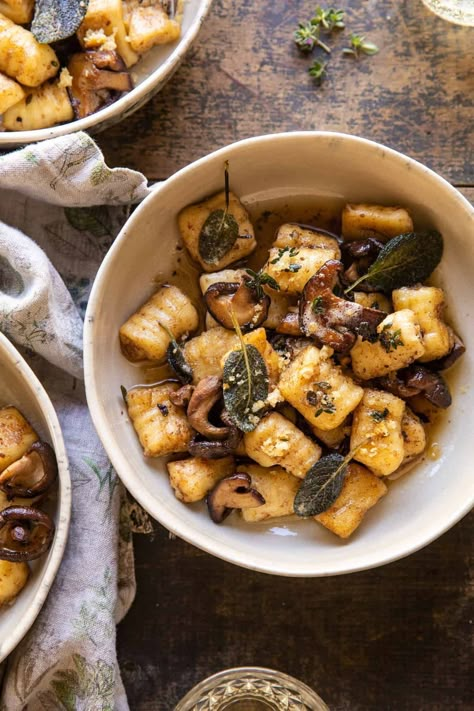 Ricotta Gnocchi with Herby Mushrooms and sage browned butter...making gnocchi at home is easy with this delicious recipe using ricotta cheese! Recipes Using Ricotta Cheese, Recipe Using Ricotta, Half Baked Harvest Recipes, Butter Making, Ricotta Gnocchi, Making Gnocchi, Homemade Gnocchi, Harvest Recipes, Gnocchi Recipes