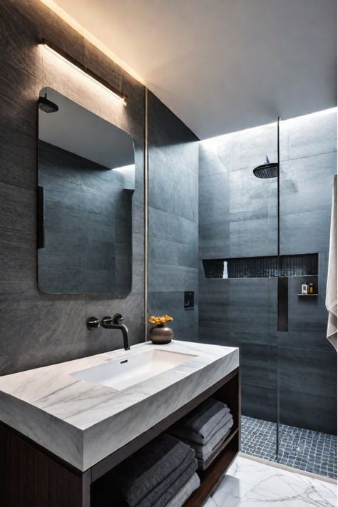 Discover the art of maximizing shower space in compact bathrooms with our guide. Dive into the world of modern bathroom design and go beyond classic white subway tile, exploring fresh trends that will transform your tiny shower into an oasis of style and functionality. Bathroom Concepts, Shower Renovation, Bathroom Shower Design, Shower Designs, Compact Bathroom, Steam Shower, Modern Bathrooms, Small Space Design, Stunning Bathrooms