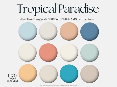 Coastal Paint Palette, Tropic Island, Beach Color Palettes, Coastal Paint, Sherwin Williams Color Palette, Sherwin Williams Paint, Beach Interior Design, Coastal Color Palette, Diy Paint Projects