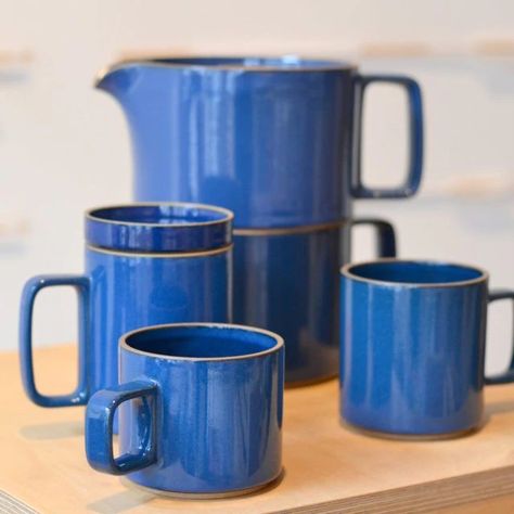 We've added a new color to our Hasami Porcelain collection. Indigo-blue mugs, teapot, sugar pot, milk pitcher, and 3-1/3" tray. Made in Japan. Blue Teapot, Hasami Porcelain, Milk Pitcher, Blue Mug, Sugar Pot, Small Plate, A Cup Of Tea, Small Plates, Cup Of Tea