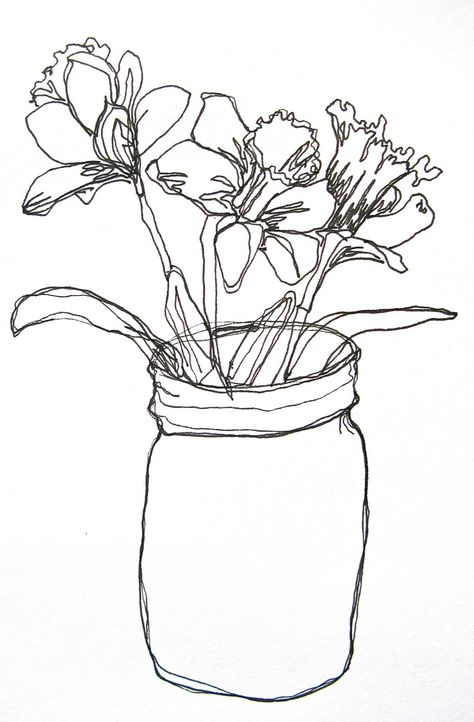 Contour Line Drawing, Contour Drawing, Continuous Line Drawing, Flower Sketches, Plant Drawing, Flower Doodles, Drawing Tutorials, Line Art Drawings, A Drawing