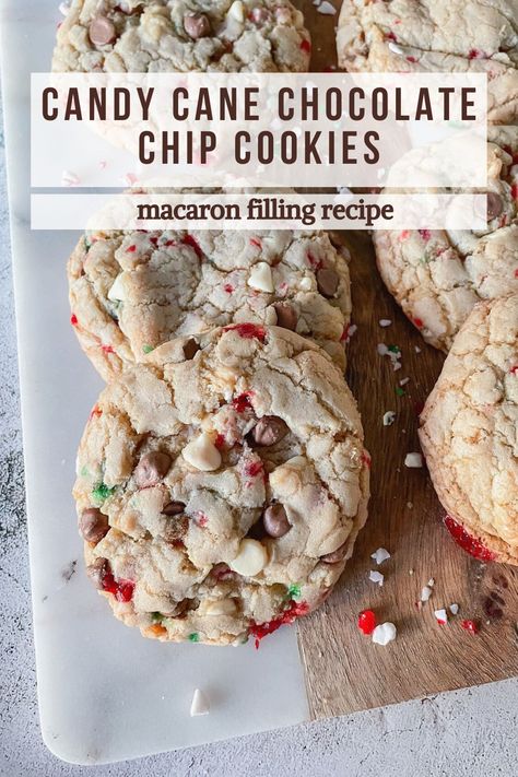 These festive candy cane chocolate chip cookies are the perfect treat for the holiday season, chewy chocolate chip cookies, with lots of crushed candy canes for a holiday twist! Chocolate Chip Candy Cane Cookies, Candy Cane Chocolate Chip Cookies, Small Batch Cookie Recipe, Crushed Candy Cane, Small Batch Cookies, Macaron Filling, Gooey Chocolate Chip Cookies, Best Chocolate Chip Cookies Recipe, Candy Cane Cookies