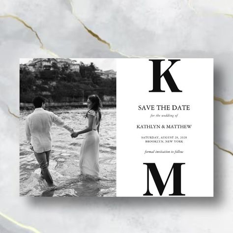 wedding invitation template Save The Date Ideas Black And White, Black Tie Save The Date, Save The Date Ideas Black, Save The Date Magnet Ideas, Black And White Save The Date, Unique Save The Date Ideas, Bold Monogram, Save The Date Ideas, Unique Save The Dates