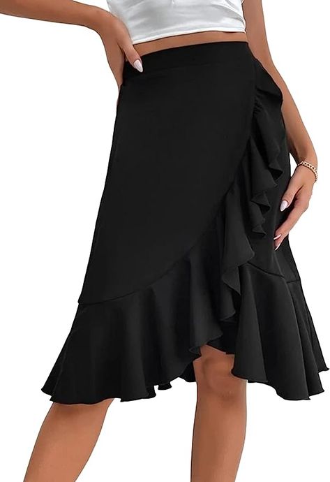 Amazon.com: Vrtige Women's Ruffle Asymmetrical Hem Stretchy High Waist Bodycon Pencil Midi Skirt Black Medium : Clothing, Shoes & Jewelry Vacation Dinner, Fitted Midi Skirt, Maxi Pencil Skirt, Pencil Midi Skirt, Midi Skirt Black, Elegant Cocktail Dress, Bodycon Midi Skirt, Long Maxi Skirts, Plain Color