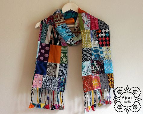 Boho scarf, Patchwork Scarf, Trendy Scarf, Hipster Scarf, Unisex Scarves, Chic Boho Scarf, Hippie Scarf, Cool scarf, chic scarf with Tassels by AjrakStudio on Etsy Scarf For Summer, Hipster Decor, Trendy Scarf, Trendy Scarves, Patchwork Fashion, Boho Scarf, Patchwork Scarf, Chic Scarves, Fabric Scarf