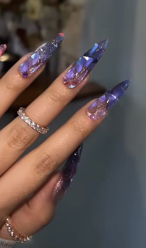 Starfall Nails, Glass Nails Designs, Kirby Nails, Glitter Nail Art Designs, Intricate Nail Designs, Fantasy Nails, Gothic Nails, Lavender Nails, Geometric Nail