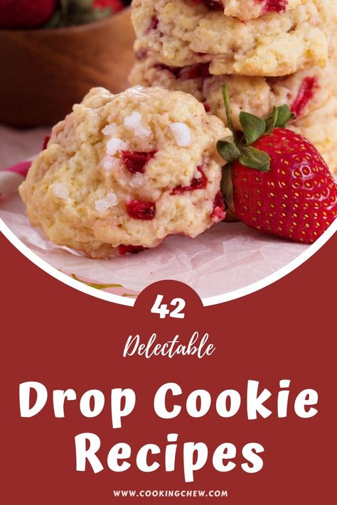 These 42 easy and delectable drop cookie recipes will satisfy all your cravings for freshly baked cookies, and the best part is–all in under an hour! Best Drop Cookies, Drop Christmas Cookies, Drop Cookies Recipes, Easy Drop Cookies, Chunky Cookies, Cranberry Orange Cookies, Strawberry Shortcake Cookies, Drop Cookie, Lemon Drop Cookies