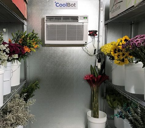 Floral Cooler | CoolBot Temperature Controller for Florists Basement Floral Studio, Flower Cooler Ideas, Diy Flower Cooler, Flower Cooler Display Florists, Floral Studio Work Spaces, Floral Shop Ideas, Florist Studio Workspace, Flower Cooler, Florist Workshop