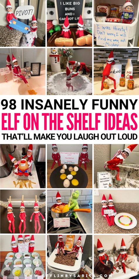 elf on the shelf ideas Elf On Shelf Funny, Funny Elf On The Shelf, Elf Ideas Easy, Bad Elf, Easy Elf On The Shelf, Elf Me, Awesome Elf On The Shelf Ideas, Elf Activities, Xmas Elf