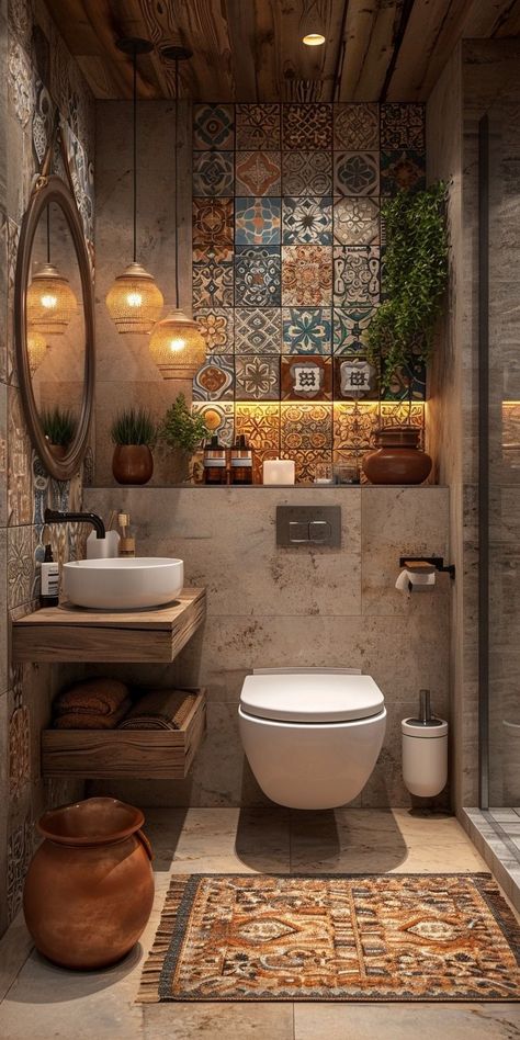 Boho Luxury Interior, Earthy Tones House Interior, Nature Bathroom Aesthetic, Earthy House Decor, Earthy Bathroom Aesthetic, Small Earthy Bathroom, Bathroom Warm Tones, Earthy Bathroom Ideas Natural, Earthy Bathrooms