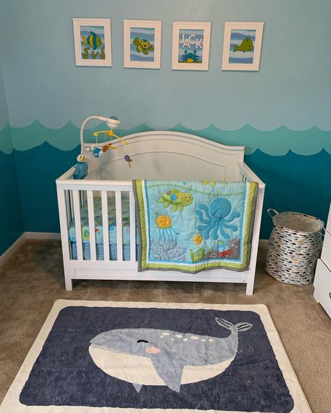 Simple Ocean Themed Nursery, Nursery Themes Under The Sea, Nursery Ideas Under The Sea, Under The Sea Bedroom Kids, Under The Sea Nursery Boy, Under The Sea Bedroom Ideas, Sea Nursery Boy, Under The Sea Baby Room, Nursery Themes Yellow