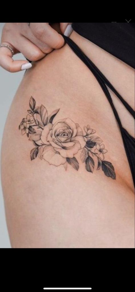 Under Navel Tattoo, Name Cover Up Tattoos For Women Hip, Dainty Hip Tattoos Women Flower, Rose Tattoo On Buttocks, Side Hip Tattoos Women, Hip Bone Tattoos Women, Tummy Tucks Tattoo Cover Up, Rose Hip Tattoo, Tattoo On Hip Bone