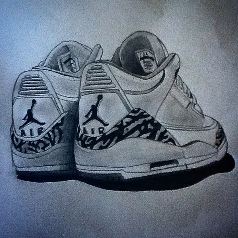 Drawings of a pair of Jordans Jordan 3 Drawing, Drawing Of Jordans, Jordan 4s Drawing, Jordan Shoes Drawing, Jordan Sketch, Jordan Drawing, Cute Flower Drawing, Sneakers Sketch, Sneakers Drawing