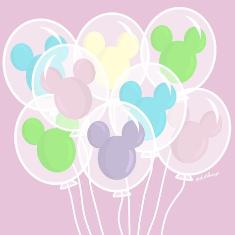 MIickey Disneyland Balloons Kawaii Pastel Created By CB Designs Disneyland Balloons, Balloons Drawing, Painting Doodles, Disney Playroom, Disney Felt, Doodles Kawaii, Fireworks Clipart, Sticker Board, Disneyland Nails