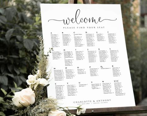 Seating Plan Template, Alphabetical Seating Chart, Wedding Seating Plan, Find Your Seat, Banquet Seating, Table Seating Chart, Modern Minimalist Wedding, Seating Chart Template, Chart Template