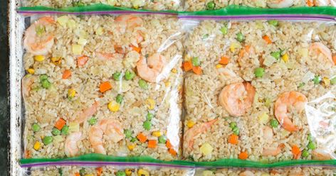 Freezer Shrimp Fried Rice - Damn Delicious Easy Freezer Lunch Ideas, Freezer Friendly Side Dishes, Freezer Lunches For Work, Freezer Side Dishes, Pioneer Woman Freezer Meals, Make Ahead Side Dishes, Freezable Meal Prep, Elegant Dishes, Freezer Dinners