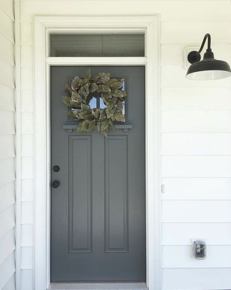 The Natalie Scott. Adding curb appeal with popular paint colors for your front door. This post shows how to choose and pick the right color. Best colours with red brick, gray siding, tan, dark, brown, black shutters, farmhouse, cottage, yellow, teal, gre Gray Front Door, Gray Front Door Colors, Grey Front Door, Best Front Door Colors, Exterior Door Colors, Tan House, Yellow Front Doors, Best Front Doors, Green Front Doors