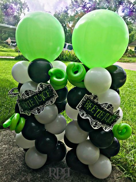 Beetlejuice 1st Birthday, Beetlejuice Balloons, Beetle Juice Outdoor Decorations, Beetle Juice Baby Shower Ideas, Beetlejuice Baby Shower Ideas, Beetlejuice Birthday Party, Beetlejuice Party Ideas, Beetlejuice Christmas, Beetlejuice Birthday