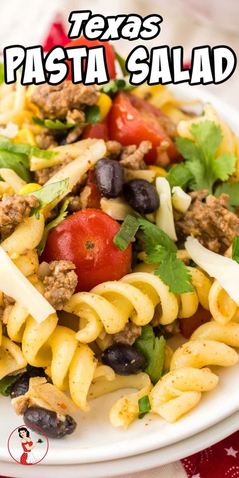 Spice up your summer with this delicious Texas Pasta Salad! Bursting with bold flavors and colorful ingredients, it's the perfect dish for BBQs, picnics, and potlucks. Tex Mex Pasta Salad, Tex Mex Pasta, Taco Ground Beef, Restless Chipotle, Yummy Salads, Fresh Salad Recipes, Best Pasta Salad, Pasta Salad Recipe, Pasta Salad Italian