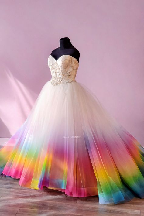 How to Thrift Lift your Wedding Dress — Canvas Bridal Canvas Bridal, Dye Wedding Dress, Rainbow Wedding Dress, Enchanted Dress, Colored Wedding Dress, Ombre Wedding, Rainbow Wedding, Rainbow Dress, Colorful Wedding