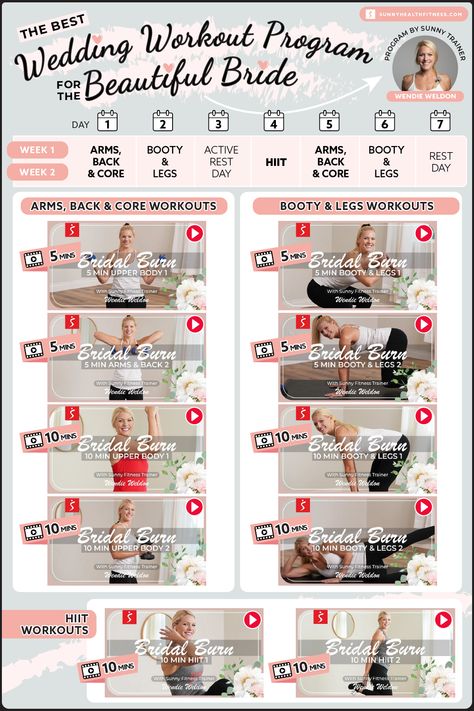 Bridal Exercise Workout Plans, Workouts For Wedding Brides, Wedding Workout Plan Gym, Wedding Prep Workout, 6 Week Wedding Workout Plan, Bride Workout Plan At Home, Peloton Wedding Workout Plan, Wedding Bootcamp Workout, Bridal Workout Plan 6 Months