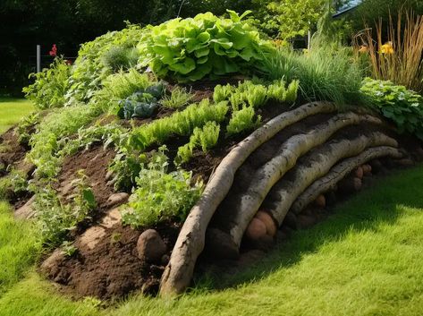 Creating Steep Hugel Beds: A Guide to Increased Garden Efficiency Indoor Garden Bed, Vegetable Garden On A Hill, Hugelkultur Raised Beds, Hugel Beds, Tiered Garden Bed, Sepp Holzer, Tomato Companion Plants, Steep Gardens, Growing Marigolds