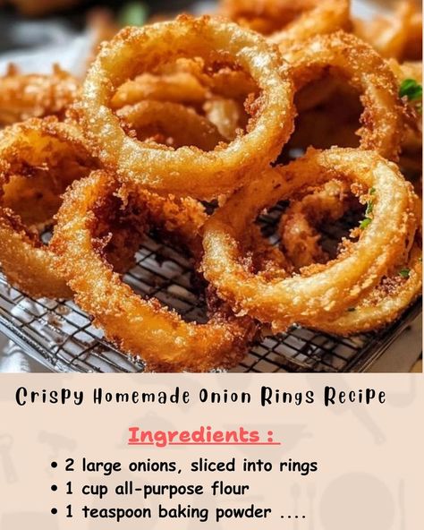 Ingredients: 2 large onions, sliced into rings 1 cup all-purpose flour 1 teaspoon baking powder... Beef Noodle Casserole, Homemade Onion Rings, Onion Rings Recipe, Onion Ring, Beef And Noodles, Onion Rings, Sweet Onion, Thanksgiving Dinner, Ingredients Recipes