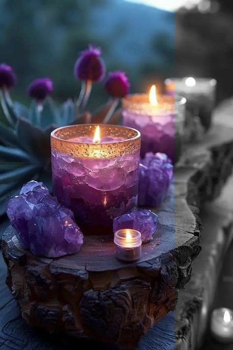 Healing Sigil, Candles Crystals, Purple Candles, Violet Aesthetic, Business Colors, Color Collage, Amethyst Crystals, Candle Aesthetic, Shine Your Light