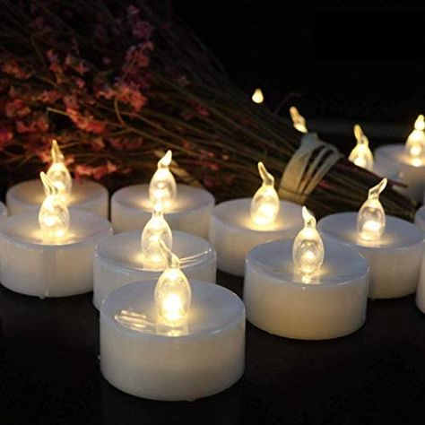 Battery Operated Flameless LED Tea Lights Candles 24-Pack Realistic Flickering Candle with Warm White Bulb Light for Christmas Halloween Decoration,Festivals,Weddings : Amazon.co.uk: Lighting Candles Burning, Battery Tea Lights, Led Tea Light Candles, Birdhouses Ideas, Flameless Tea Lights, Fake Candles, Battery Operated Tea Lights, Battery Candles, Electronic Candles