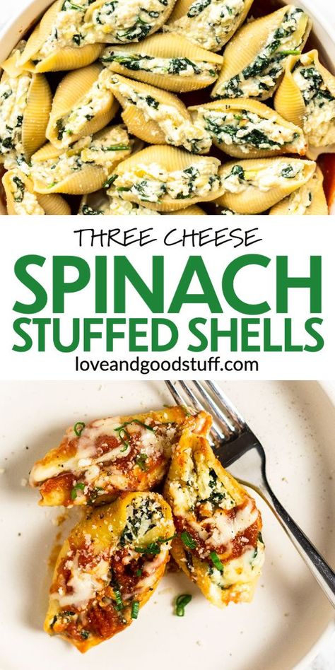 Spinach Pasta Shells, Spinach Stuffed Pasta Shells, Spinach Shells Stuffed, Mini Stuffed Shells, Ricotta And Mozzarella Recipes, Jumbo Shell Pasta Recipes, Stuffed Shells Vegetarian, Stuff Pasta Shells, Cheese And Spinach Stuffed Shells