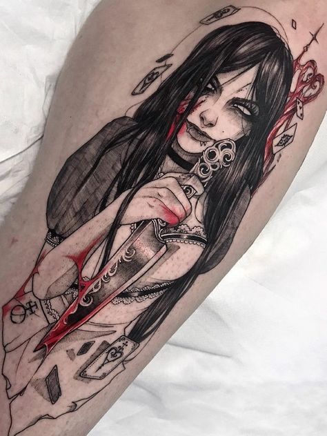 Alice Return To Madness Tattoos, Alice In Madness Tattoo, Alice Madness Returns Tattoo Ideas, Alice Madness Returns Tattoo, Alice In Madness, Madness Tattoo, Alice In Wonderland Tattoo, Gotik Tattoo, Halloween Tattoo Ideas