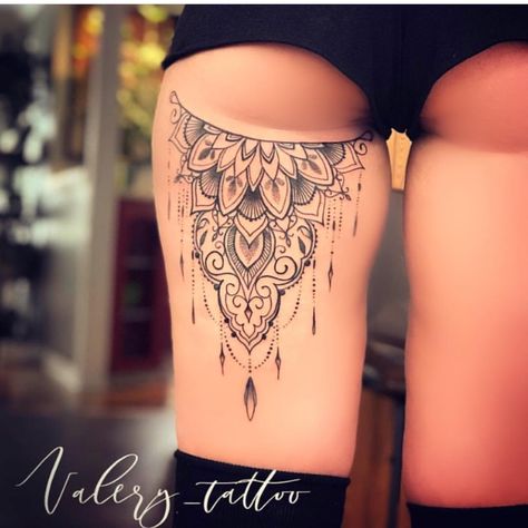 Back Of Thigh Tattoo, Back Of Leg Tattoos, Garter Tattoo, Thigh Tat, Hip Tattoos Women, Inspiration Tattoos, Leg Tattoos Women, Thigh Tattoos Women, Tattoo Life