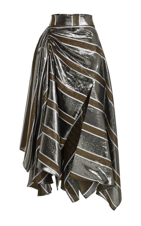 Unique Skirts Design, Skirt Outfits Ideas, Skirts Design, Striped Skirts, Sequin Embellished Top, Metallic Pleated Skirt, Unique Skirts, Gaun Fashion, Striped Midi Skirt