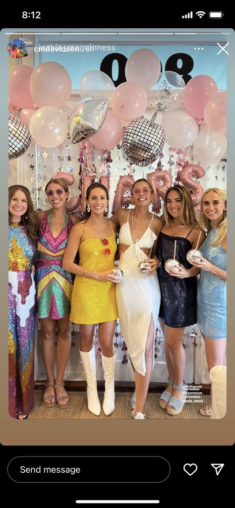 Disco Abba Party Outfit, Disco Bacherlotte Outfit, Disco Fits Bachelorette Party, Disco Themed Hens Outfit, Abba Hen Do Outfit, Dazed And Engaged Outfit Ideas, Mamma Mia Hen Do Outfit, Last Disco Outfit Ideas, Disco Outfit Bachelorette Party