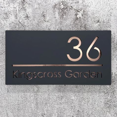 Modern House Names, Number Plate Design, Mirror Text, House Number Plates, Circle House, Door Number Plaques, Door Name, House Plaques, Acrylic Signage