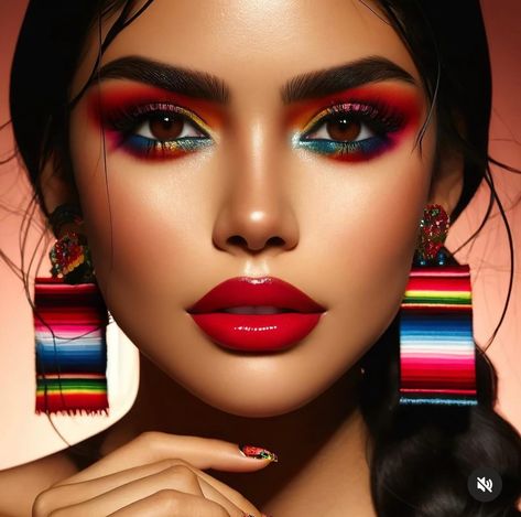 Mexican Makeup, Traditional Mexican, Hispanic Heritage, Day Makeup, May 5, Independence Day, Makeup Looks, Makeup, Red