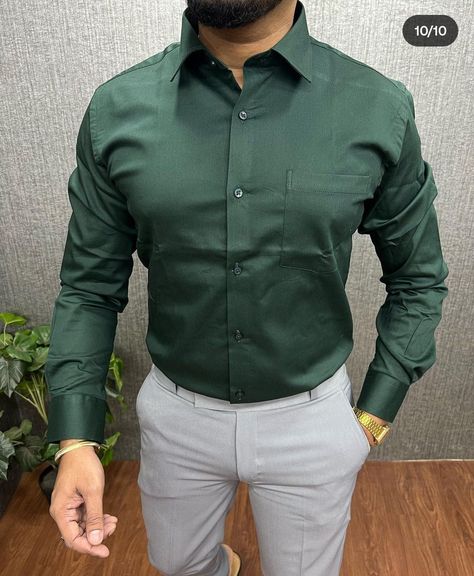 Pant Shirt Combination Men Wedding, Pant Shirt Combination Men, Shirt Combination Men, Capsule Wardrobe Men, Green Shirt Men, Suit For Men Wedding, Grey Pants Men, Dark Green Shirt, Denim Outfit Men