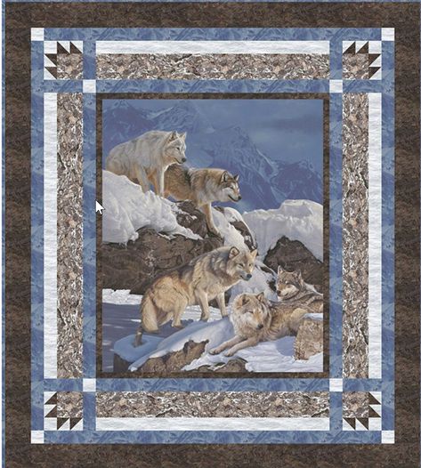 Quilt Panel Border Ideas, Quilts Made With Panels, Winter Gathering, Wildlife Quilts, Panel Quilt Patterns, Fabric Panel Quilts, Rock Textures, Quilt Border, Fabric Pictures