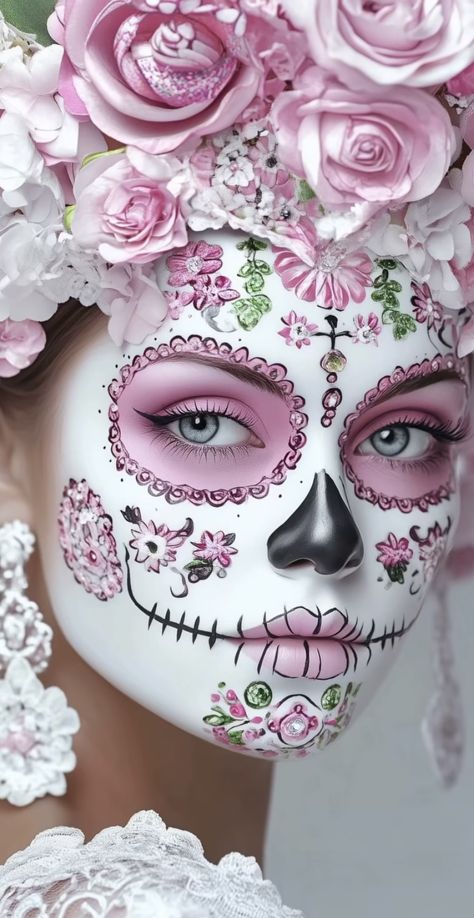 Catrina Costume, Sugar Scull, Halloween Makeup Sugar Skull, Mexican Mask, Mexican Culture Art, Sugar Skull Tattoos, Sugar Skull Makeup, Halloween Rocks, Mexican Skulls