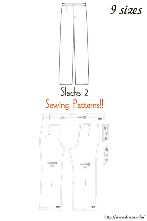 Slacks Pattern, Slack Pattern, Cloth Simulation, Sewing Patterns Free Women, Tights Shorts, Japanese Sewing Patterns, Wrap Dress Pattern, Sewing Pants, Free Pdf Sewing Patterns