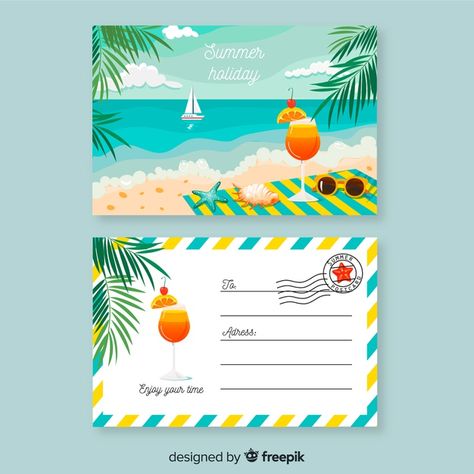 Post Card Design Aesthetic, Post Card Design Creative, Postcard Design Ideas, Postcard Design Inspiration, Post Card Design, Postcard Layout, Summer Template, Postcard Ideas, Postcard Illustration