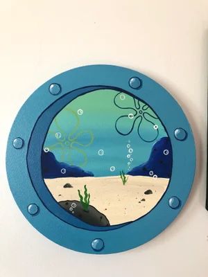 Spongebob Porthole Window Painting | MariasCustomArtShop Art Canvas Painting Ideas, Scrapbook Paper Crafts Diy, Circular Canvas, Spongebob Painting, Circle Canvas, Circle Painting, Painting Canvas Wall, Canvas Painting Ideas, Soyut Sanat Tabloları