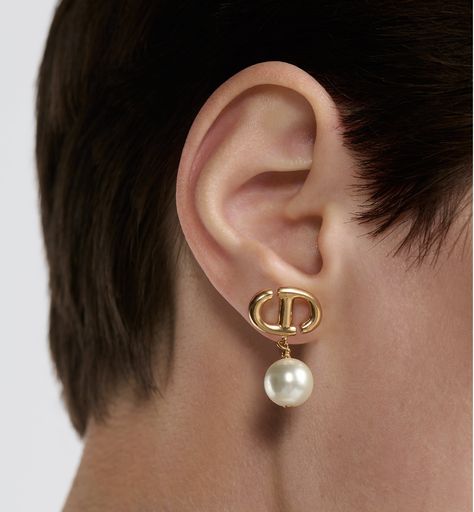 CD Navy Earrings Gold-Finish Metal and White Resin Pearls | DIOR Dior Earrings Pearl, Navy Earrings, Resin Pearl, Dior Earrings, Earrings Pearl, Silver Lining, Gold Finish, Gold Earrings, Cd