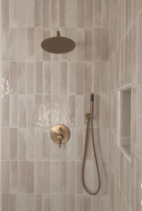 Parents Bathroom, Barn Apartment, Bath Inspiration, Handcrafted Tile, Master Shower, Beige Tile, Feeling Guilty, Inspiring Interiors, Bathroom Shower Tile