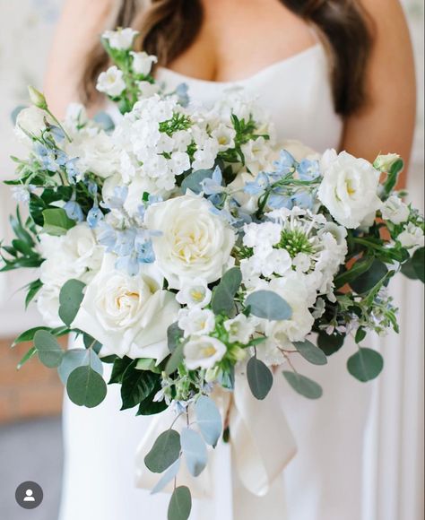 Blue And White Bridal Bouquet Hydrangeas, Bridesmaids Bouquets Blue, Blue And White Bride Bouquet, Blue Wedding Floral Arrangements, Dusty Blue Wedding Florals, Wedding Flowers Blue And White, White And Blue Wedding Bouquet, Blue And White Wedding Bouquets, Blue And White Bridesmaid Bouquet