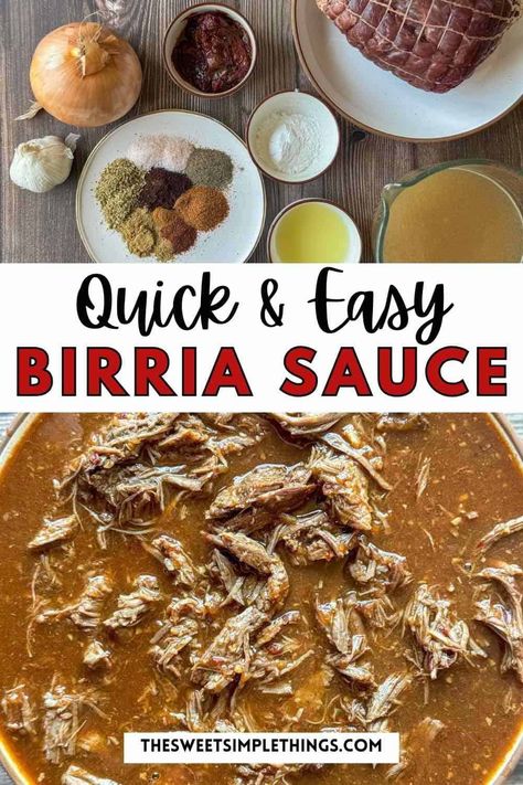 This quick and easy birria sauce recipe comes together quickly! Pour over your favorite roast to make a tender & flavorful birria tacos recipe. Bison or beef birria in the Instant pot or slow cooker. This beef birria Mexican crockpot recipe is fast and the whole family will love it, make with easy ingredients to find at your grocery store. This healthy birria recipe is great for Mexican food recipes. Easy Birria Sauce, Birria Sauce Recipe, Easy Crockpot Birria, Birria Sauce, Mexican Crockpot, Birria Tacos Recipe, Beef Birria Recipe, Birria Recipe, Beef Birria