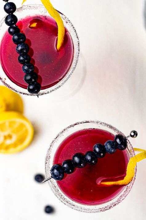 Blueberry Lemon Drop Martini, Blueberry Lemon Drop, Blueberry Puree, Blueberry Simple Syrup, Lemon Drop Cocktail, Lemon Drop Martini, Blueberry Syrup, Flavored Sugar, Triple Sec