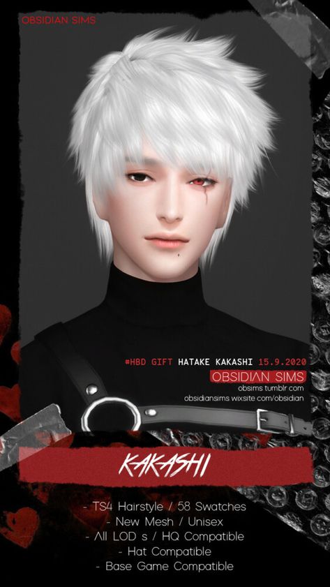 Ts4cc Hair, Sims 4 Hair Male, Sims 4 Anime, The Sims 4 Packs, Anime Boy Hair, Sims 4 Body Mods, Hatake Kakashi, Sims 4 Teen, Sims 4 Characters